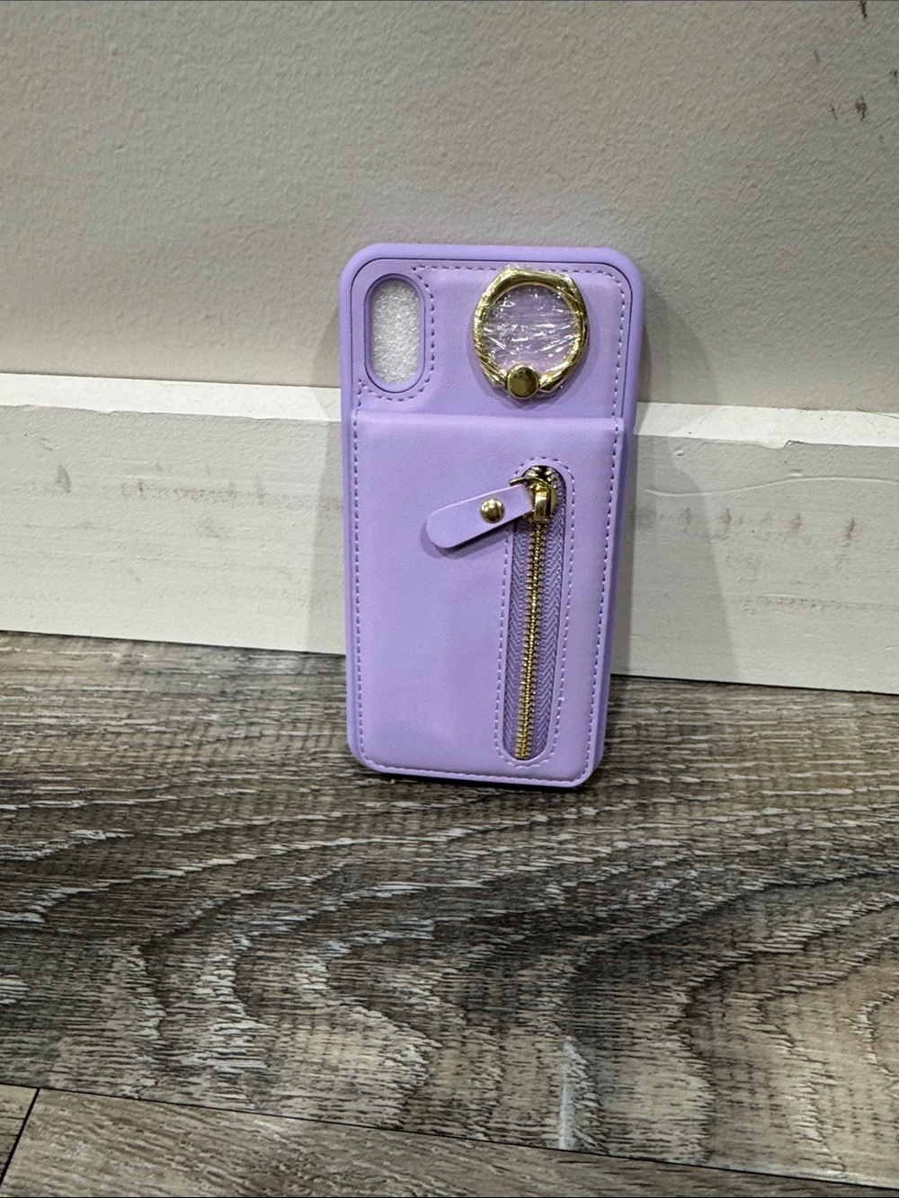 Purple Wallet Phone Case with Ring and Zipper Pocket